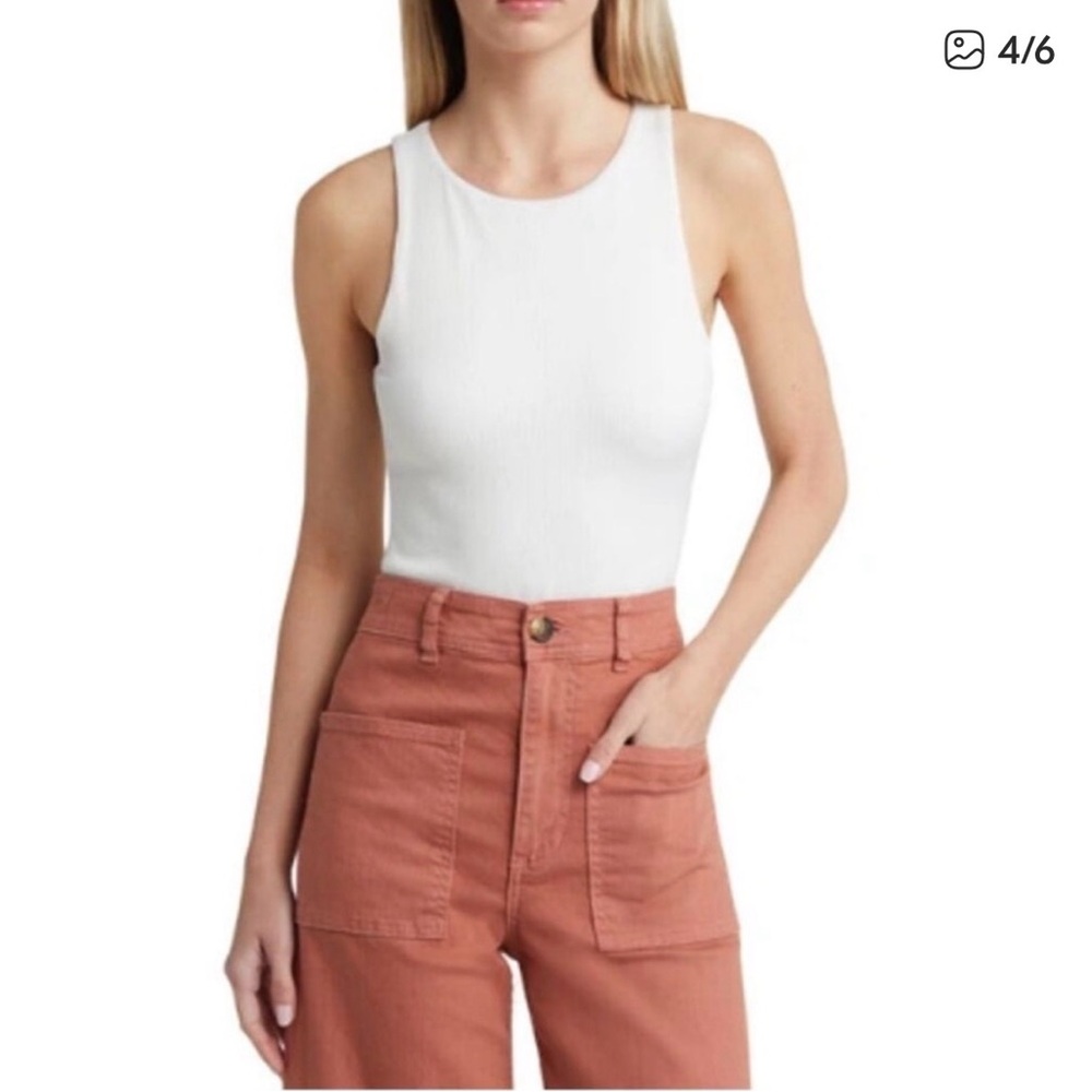 BP. High-Neck Ribbed Tank Bodysuit “Butter Tank”- White